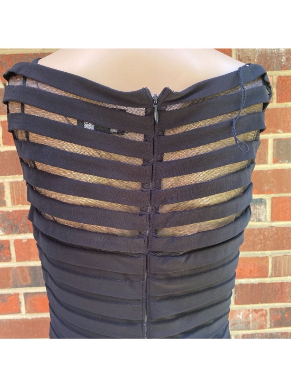 Adrianna Papell Black Shutter Pleat Midi Dress Sleeveless 10 Cocktail,Stretch - Picture 8 of 11